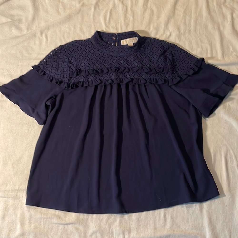 Michael Kors XL Knitted Style Top, neck buttons in back, navy color